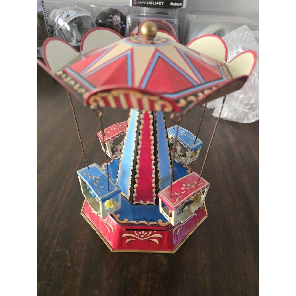 J.W. Wagner Tin Litho Chair Swing Carousel Lever Action Toy Germany Works Great